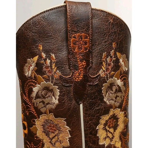 Macie Bean Boots Sz 7M Floral Embroidered Brown Leather Snip Toe Western Cowgirl - Picture 5 of 16